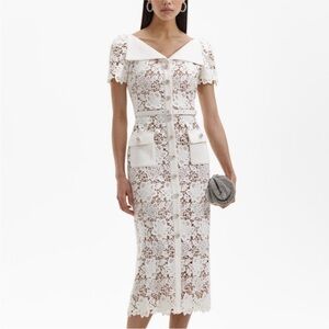 SELF-PORTRAIT WHITE LACE OPEN NECK MIDI DRESS NWOT